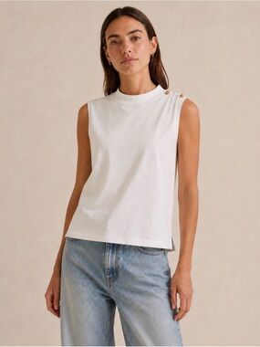 Ganni White Cotton Mock Neck Sleeveless Tank Top S